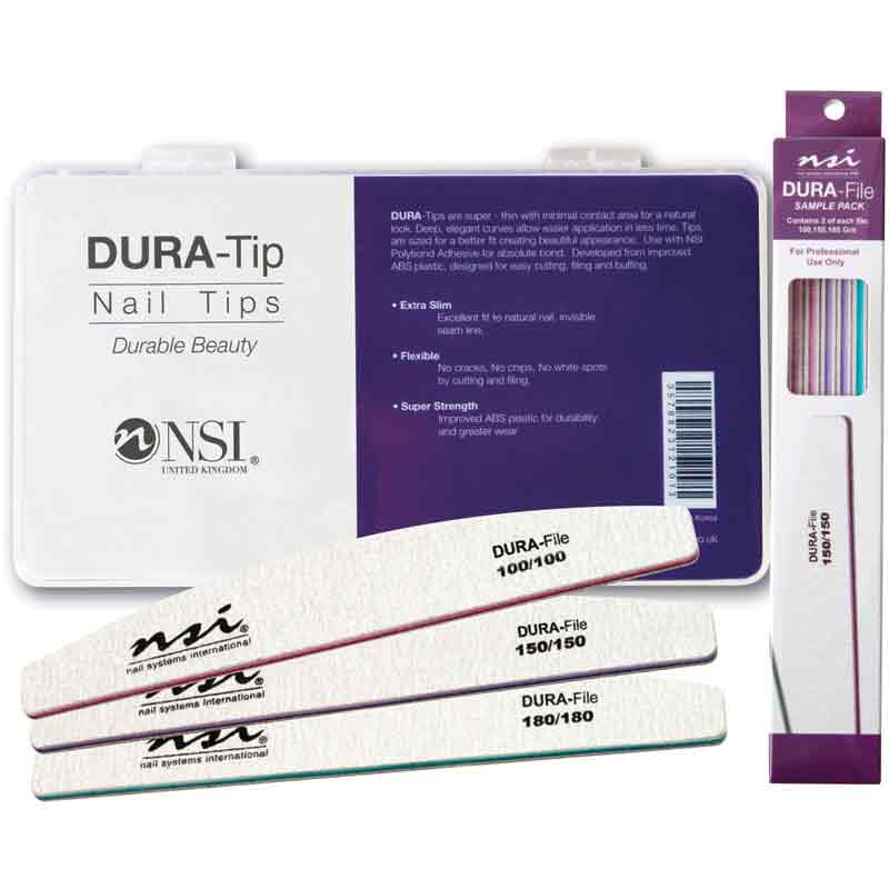 NSI Dura Tip Nail Tips Natural (300) & NSI Dura Nail File Sample Pack - Studio 3 Twenty One LLC
