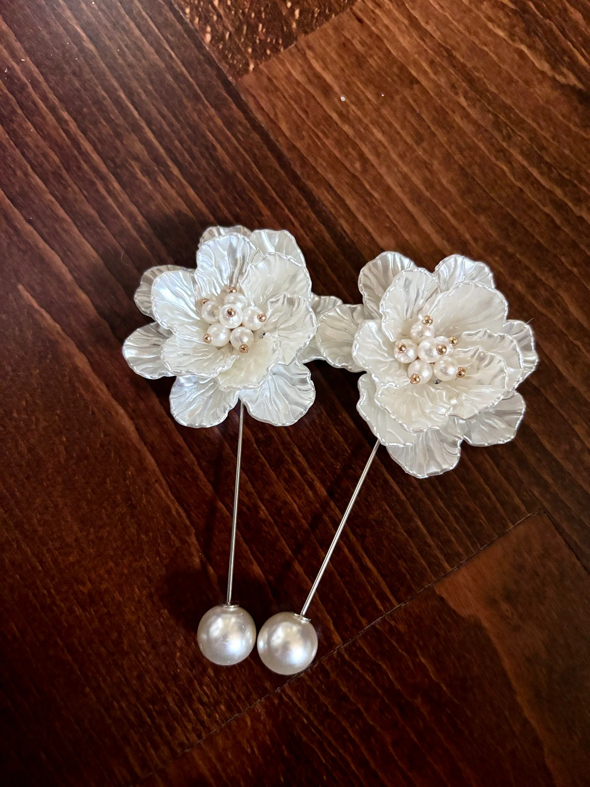 Pearl Bustle Pins for Wedding Veil or Dress, Beaded Set of 2 - Studio 3 Twenty One LLC