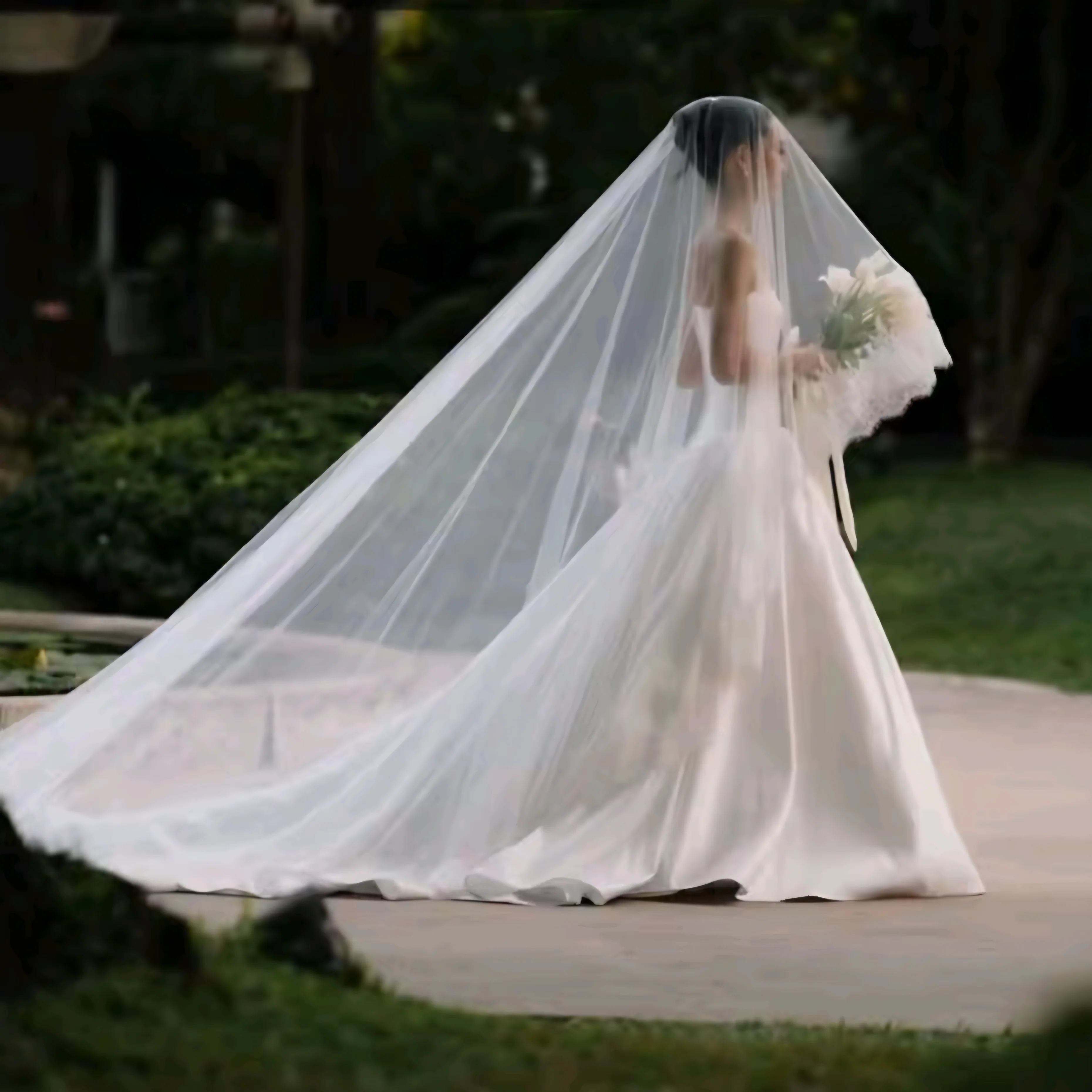 Milk - French Lace Cathedral Wedding Veil with Blusher - Studio 3 Twenty One LLC