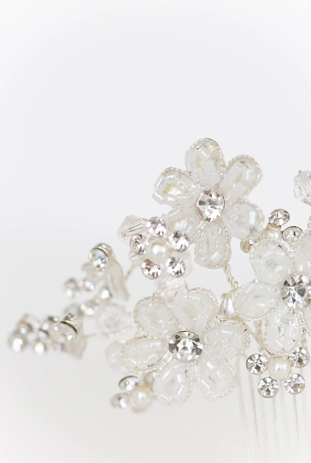 Silver Flower Hair Comb with Rhinestones & Beads - Studio 3 Twenty One LLC