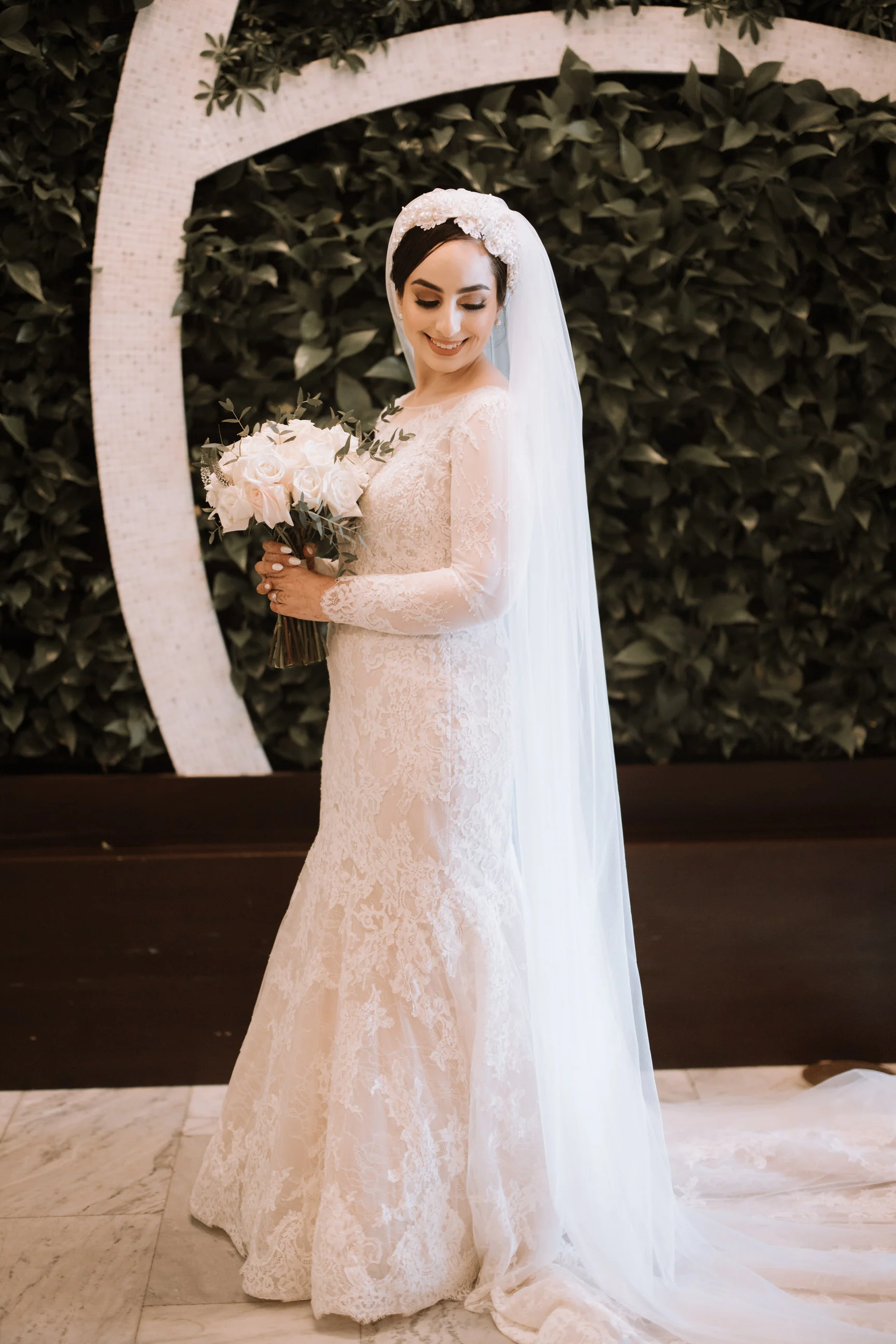 Pearl and Lace Headband Bridal Veil: Turban Headpiece - Studio 3 Twenty One LLC