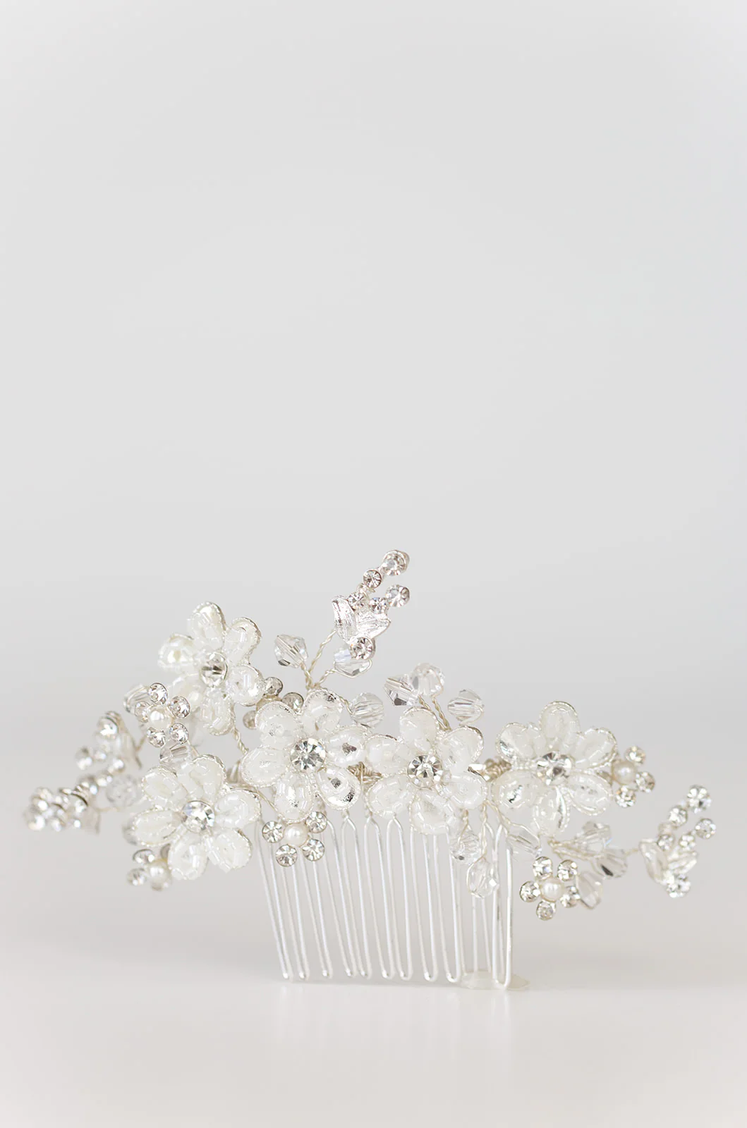 Silver Flower Hair Comb with Rhinestones & Beads - Studio 3 Twenty One LLC