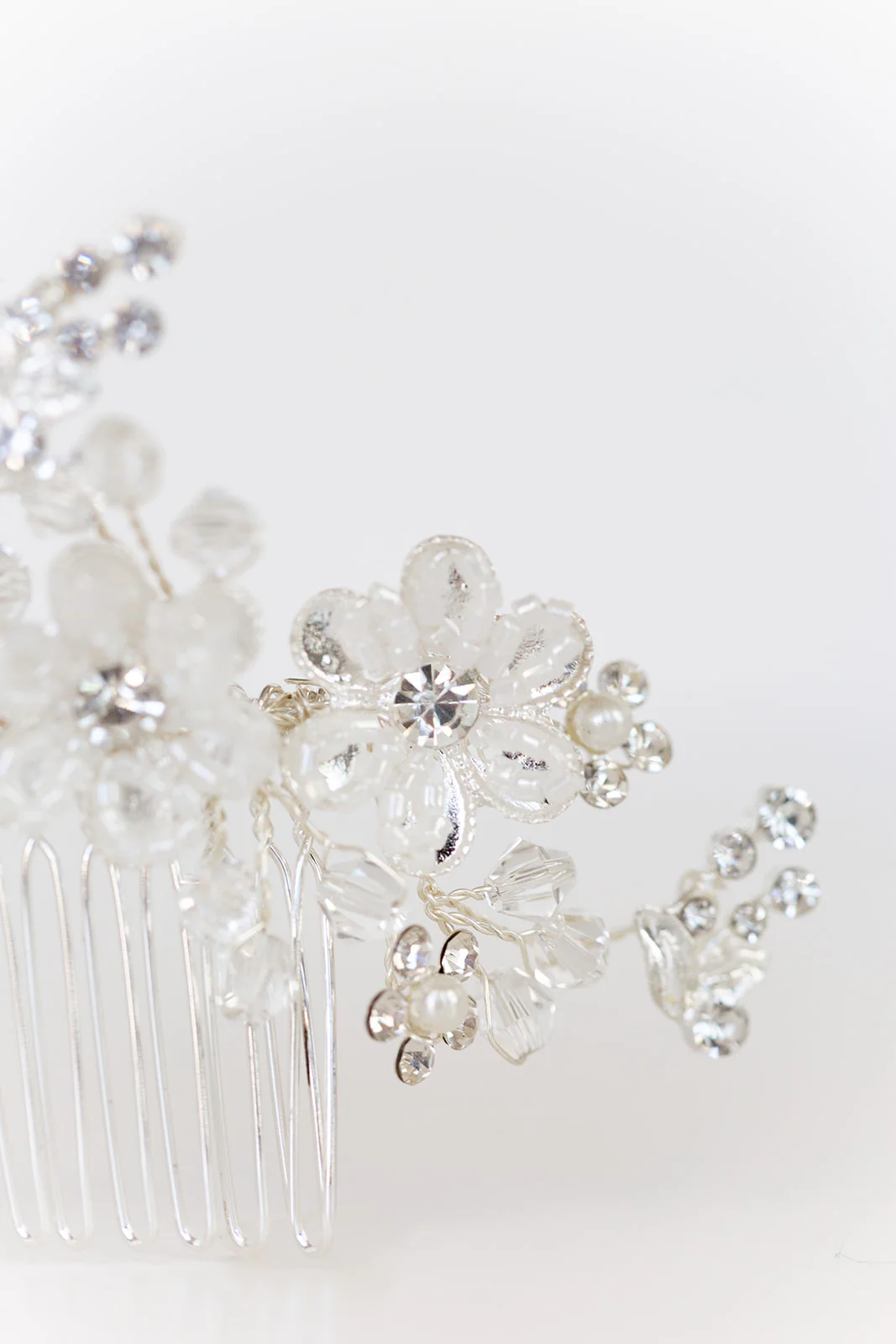 Silver Flower Hair Comb with Rhinestones & Beads - Studio 3 Twenty One LLC