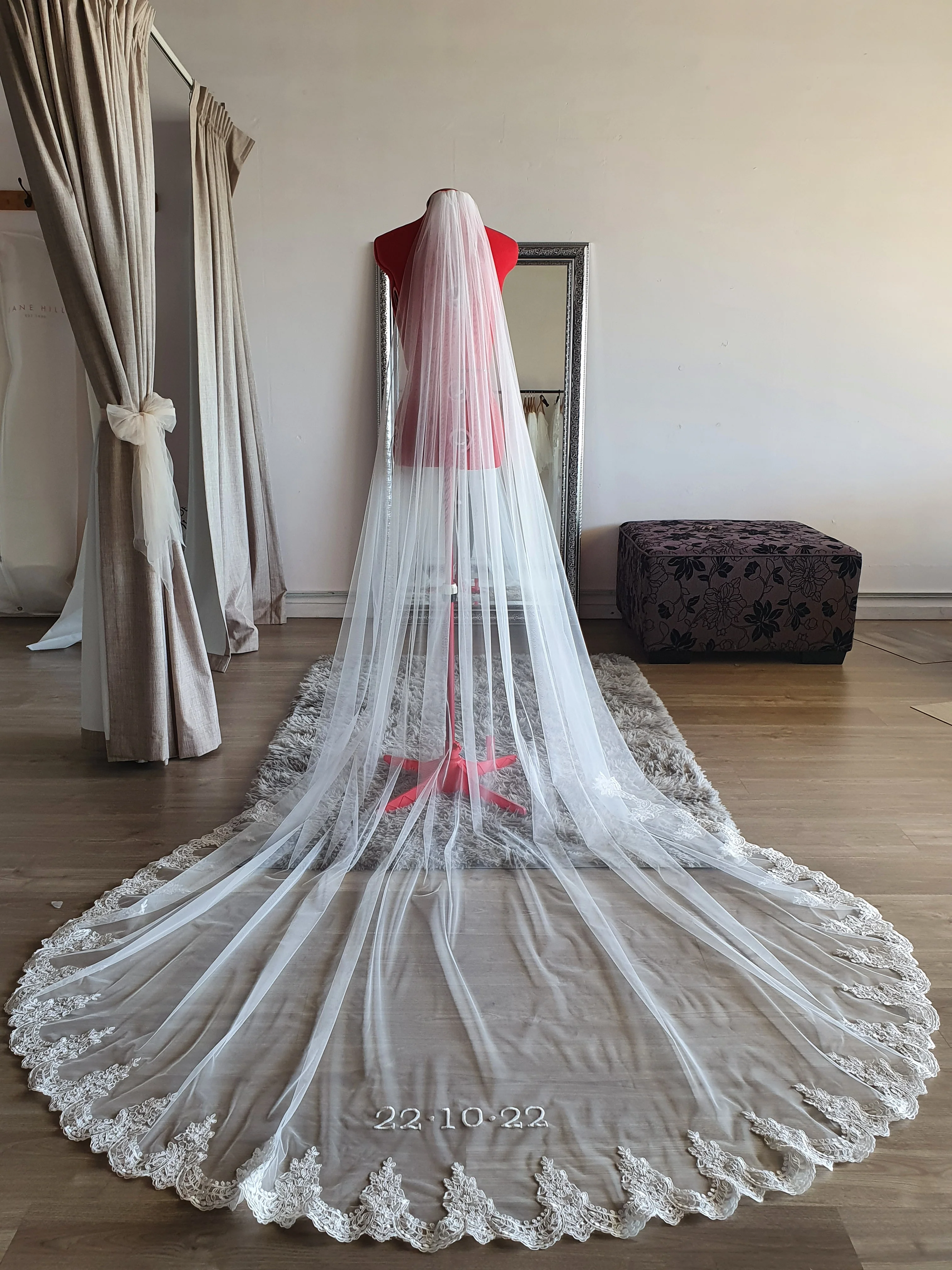 Personalised wedding veil, Custom Embroidery (initials, names, date, quotes) ADD ON - Studio 3 Twenty One LLC