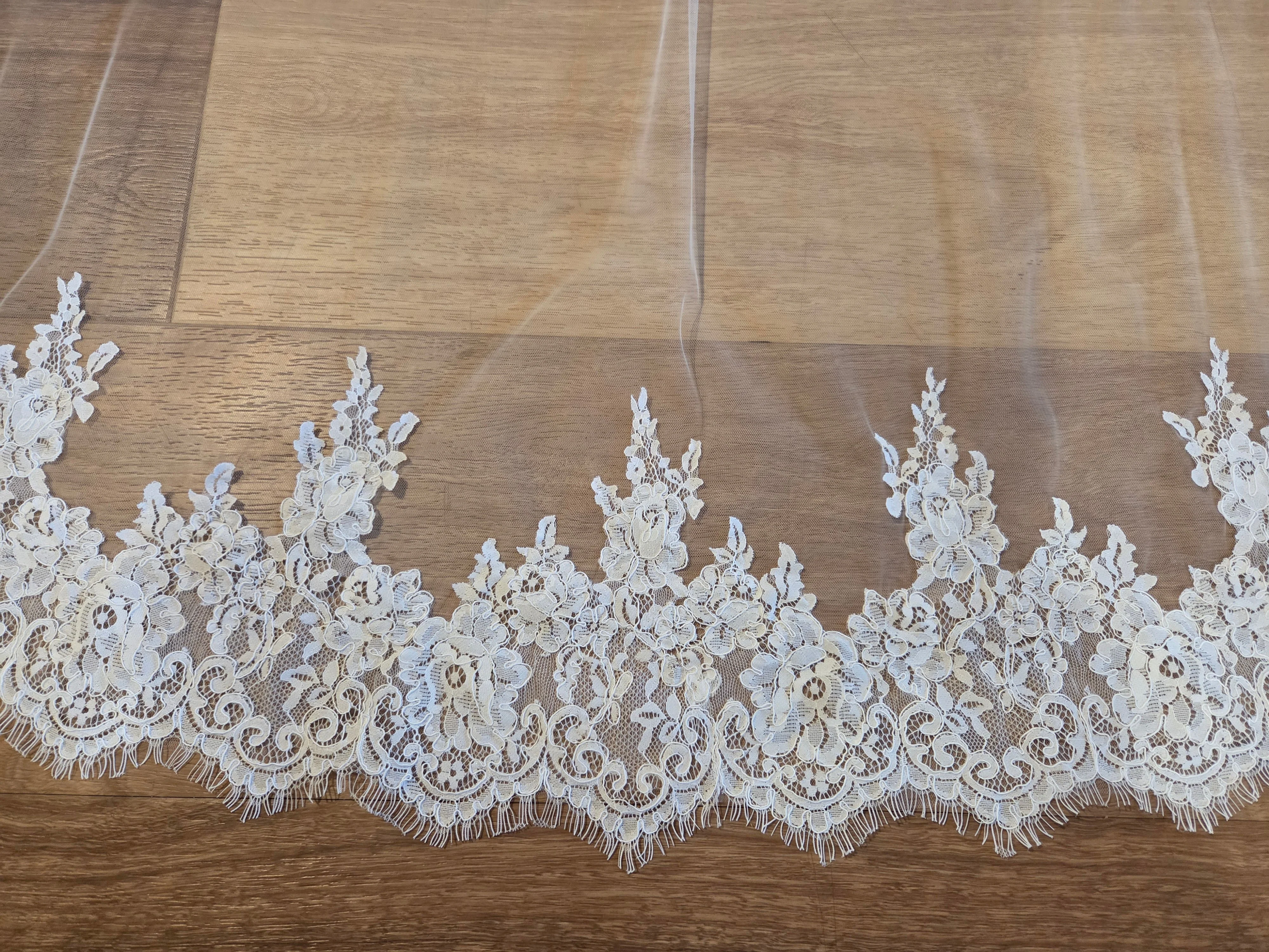Milk - French Lace Cathedral Wedding Veil with Blusher - Studio 3 Twenty One LLC