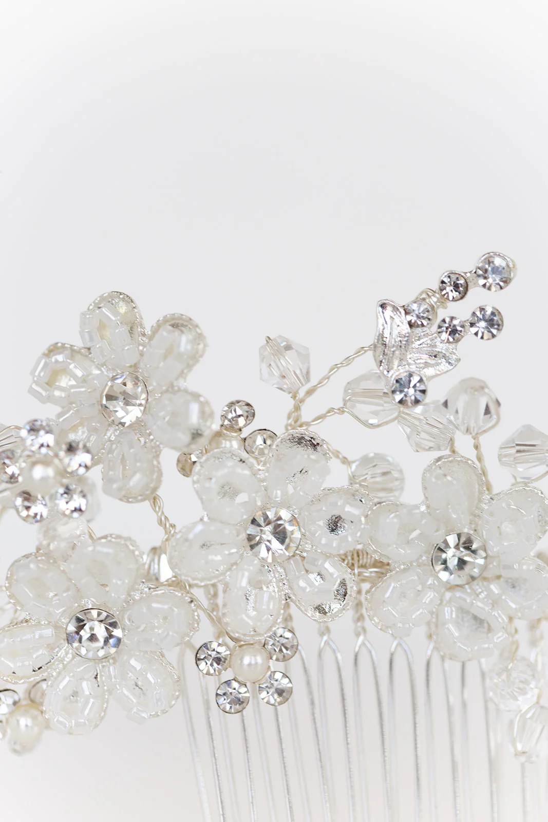 Silver Flower Hair Comb with Rhinestones & Beads - Studio 3 Twenty One LLC