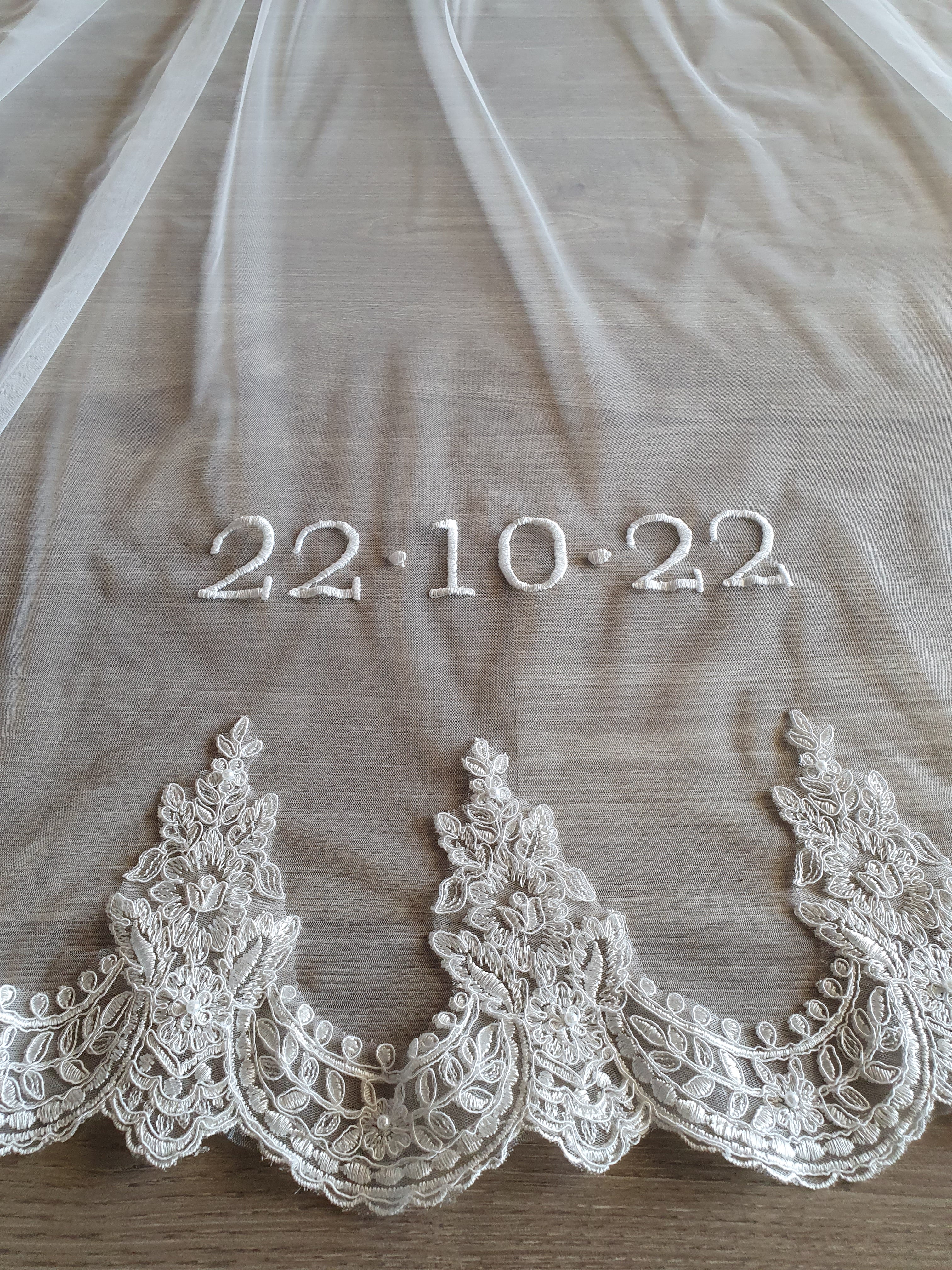 Personalised wedding veil, Custom Embroidery (initials, names, date, quotes) ADD ON - Studio 3 Twenty One LLC