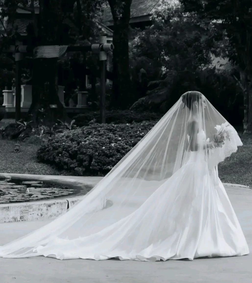 Milk - French Lace Cathedral Wedding Veil with Blusher - Studio 3 Twenty One LLC