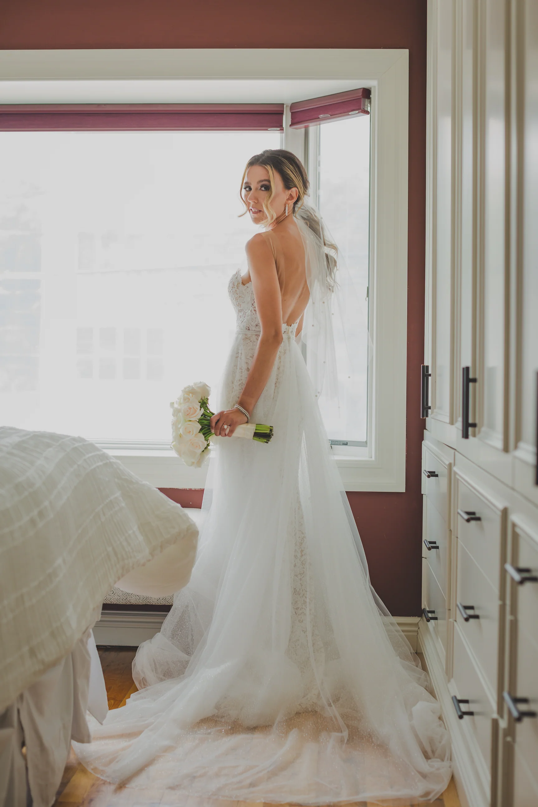 Ponytail Wedding Veil Hair Tie with Scattered Pearls - Studio 3 Twenty One LLC
