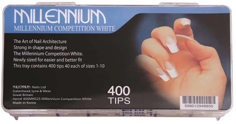 Millennium Nails White Competition Nail Tips, Sizes 1-10 - Pack of 400 - Studio 3 Twenty One LLC
