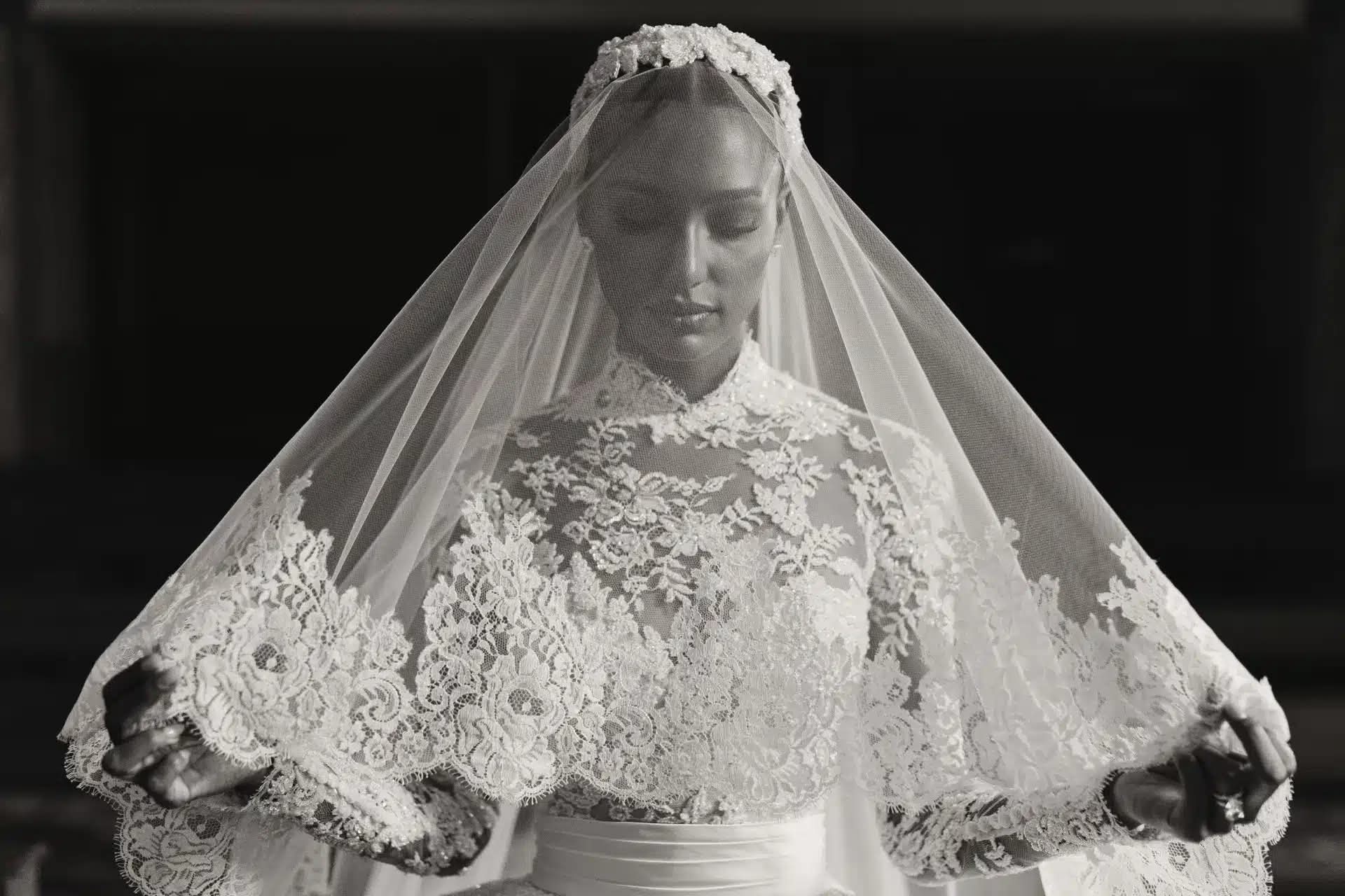 French lace Cathedral Wedding Veil with Blusher, unique and statement thick lace trim- Rosa - Studio 3 Twenty One LLC