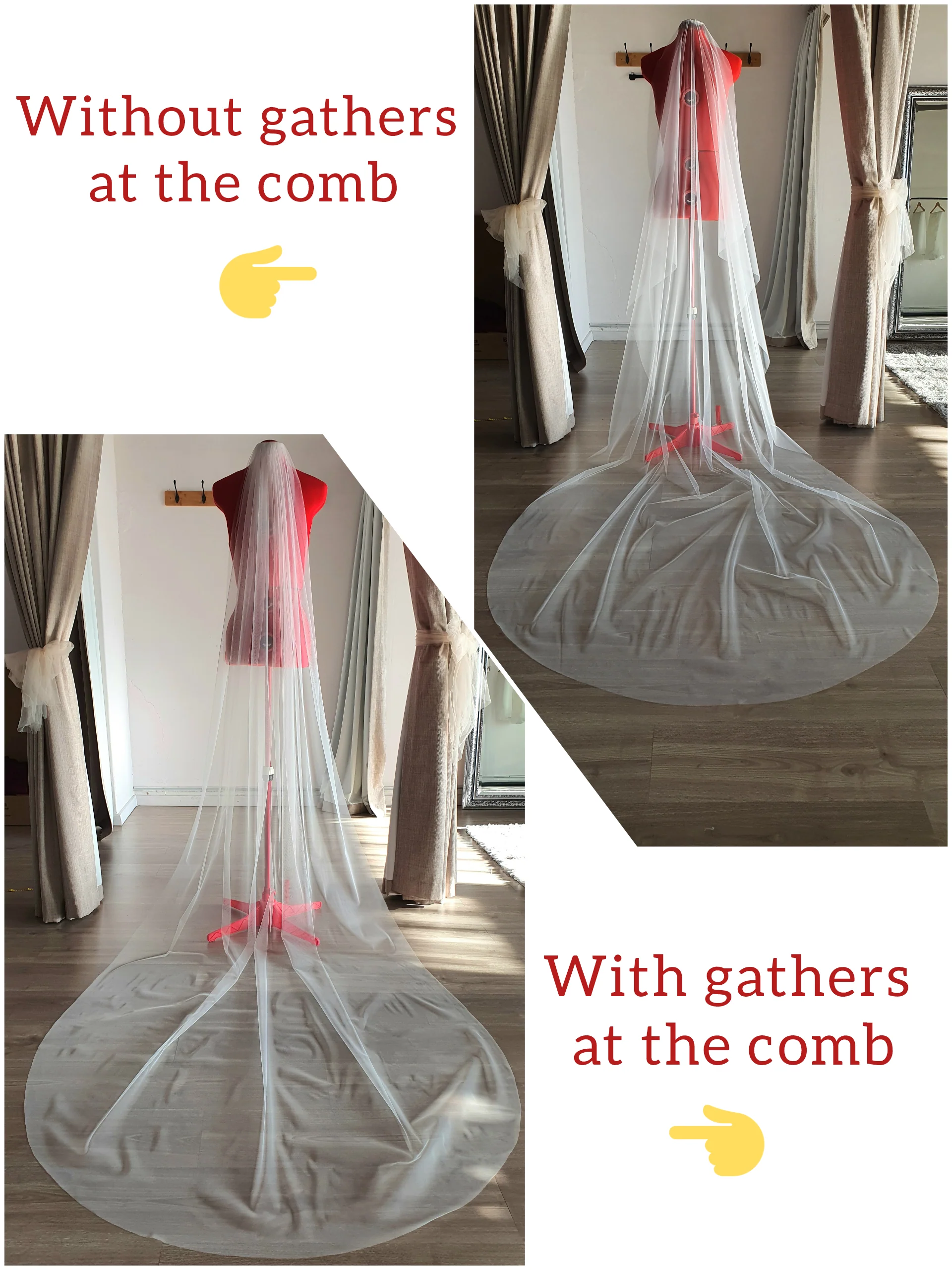 Soft bridal tulle wedding veil without gathers - Studio 3 Twenty One LLC
