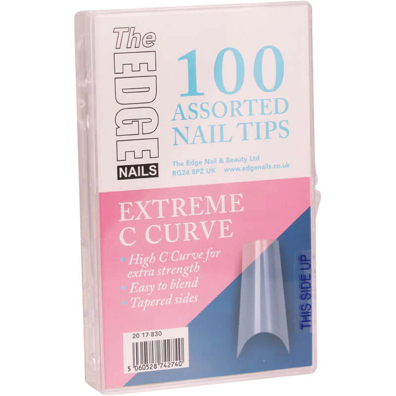 The Edge Extreme 'C' White Curve Nail Tips, Assorted (100) - Studio 3 Twenty One LLC