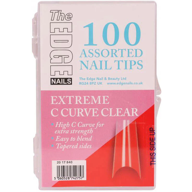 The Edge Extreme 'C' Clear Curve Nail Tips, Assorted (100) - Studio 3 Twenty One LLC