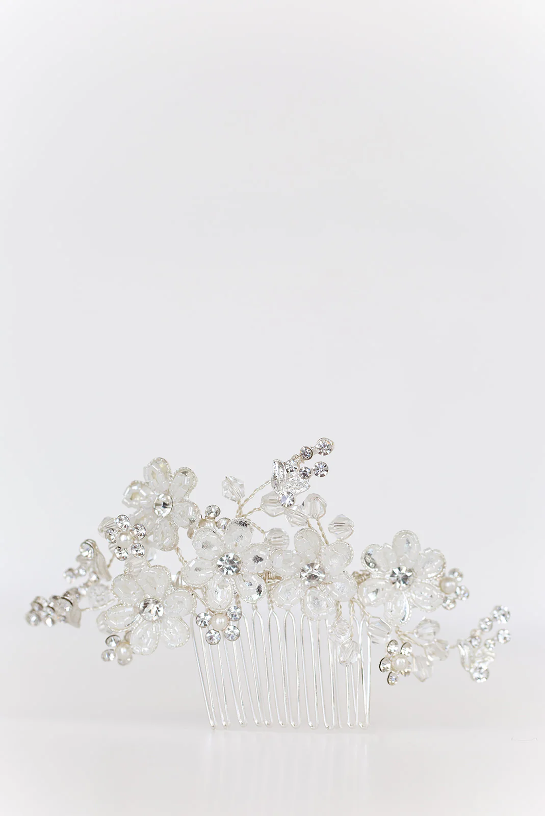 Silver Flower Hair Comb with Rhinestones & Beads - Studio 3 Twenty One LLC
