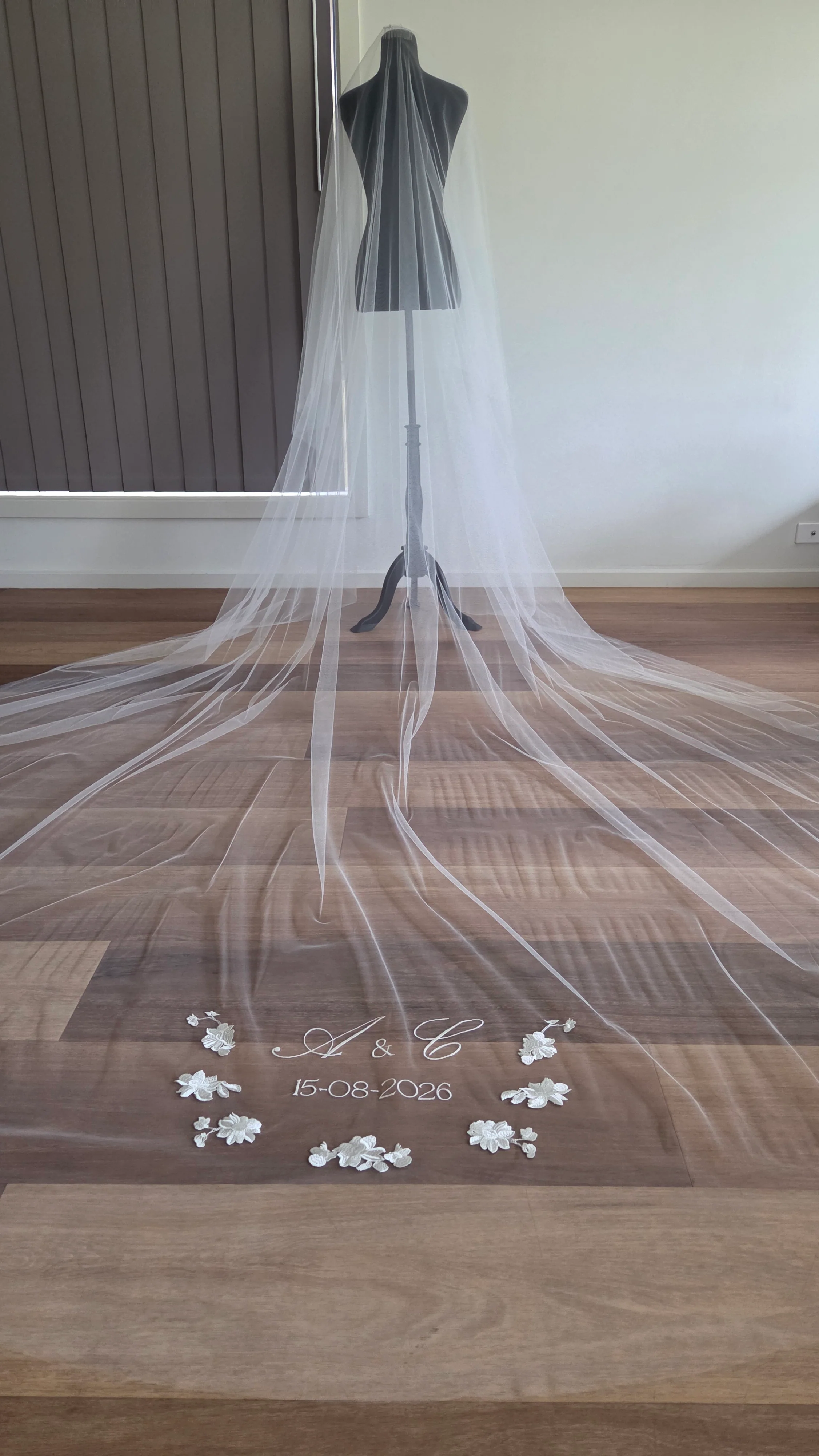Personalised wedding veil, Custom Embroidery (initials, names, date, quotes) ADD ON - Studio 3 Twenty One LLC