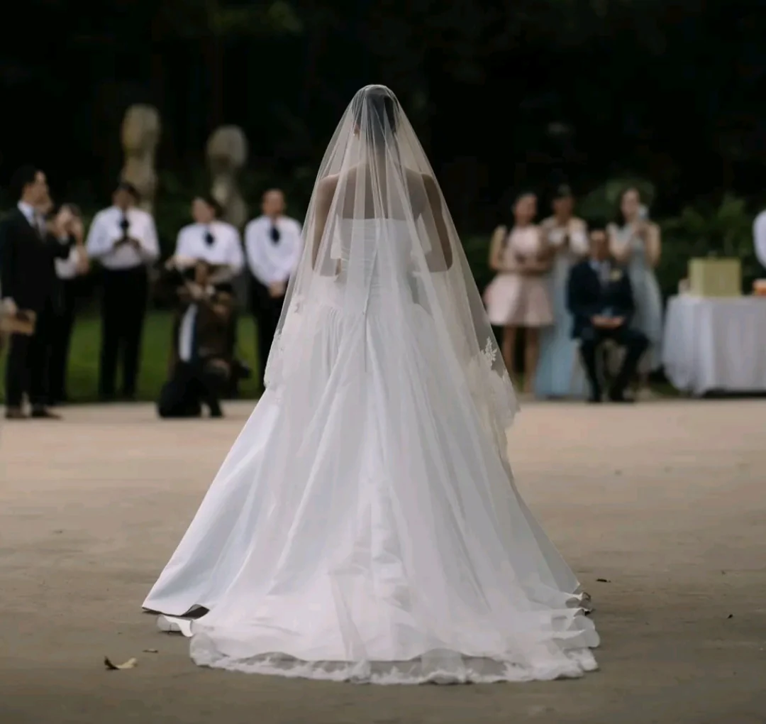 Milk - French Lace Cathedral Wedding Veil with Blusher - Studio 3 Twenty One LLC